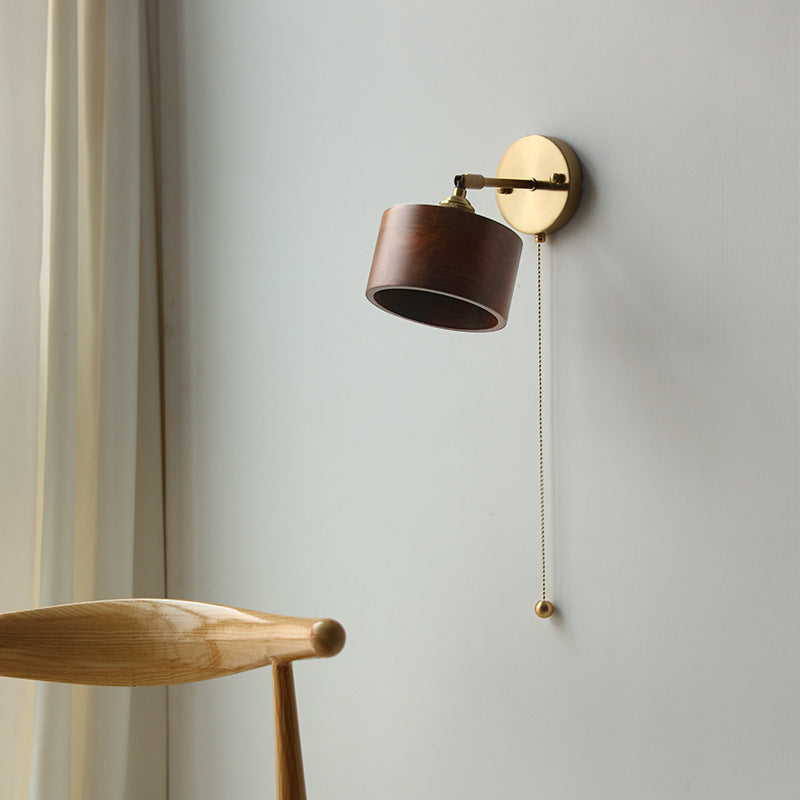 Japanese Cylinder Copper Walnut 1-Light Wall Sconce Lamp