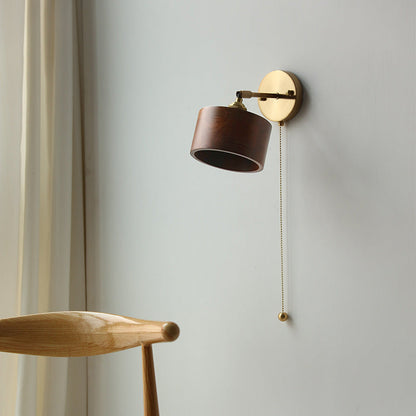 Japanese Cylinder Copper Walnut 1-Light Wall Sconce Lamp