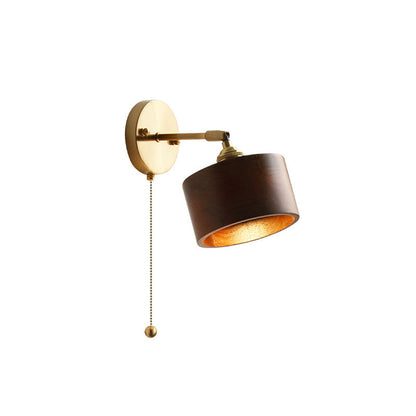 Japanese Cylinder Copper Walnut 1-Light Wall Sconce Lamp