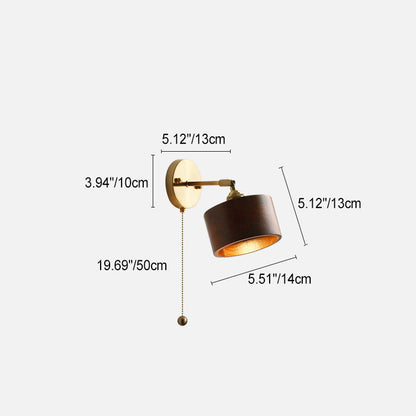 Japanese Cylinder Copper Walnut 1-Light Wall Sconce Lamp