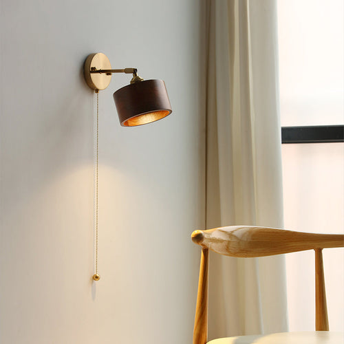 Japanese Cylinder Copper Walnut 1-Light Wall Sconce Lamp