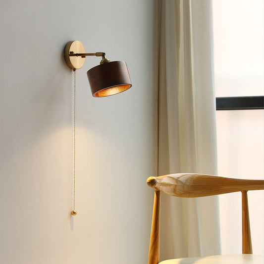 Japanese Cylinder Copper Walnut 1-Light Wall Sconce Lamp