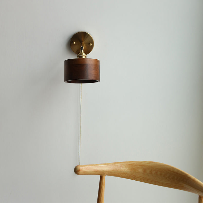 Japanese Cylinder Copper Walnut 1-Light Wall Sconce Lamp