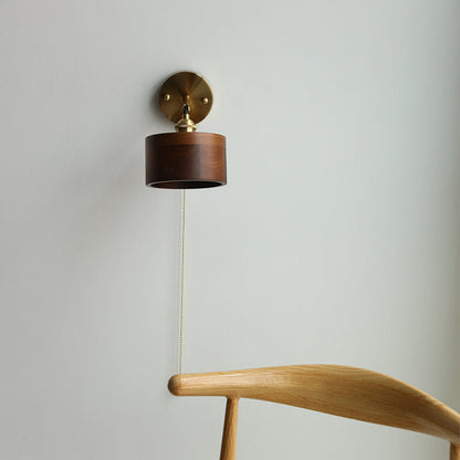Japanese Cylinder Copper Walnut 1-Light Wall Sconce Lamp