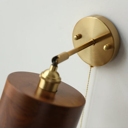 Japanese Cylinder Copper Walnut 1-Light Wall Sconce Lamp
