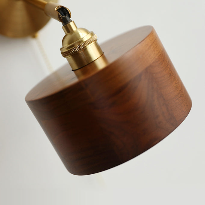 Japanese Cylinder Copper Walnut 1-Light Wall Sconce Lamp