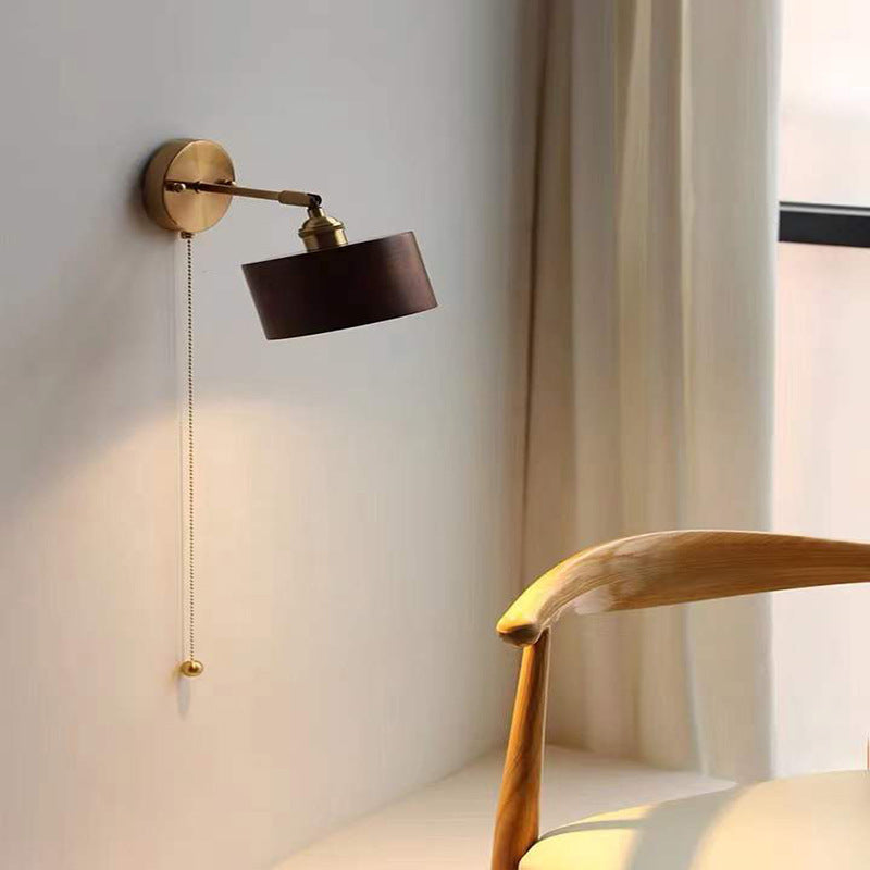 Japanese Cylinder Copper Walnut 1-Light Wall Sconce Lamp