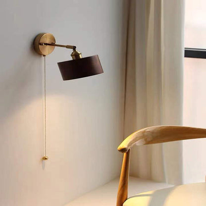 Japanese Cylinder Copper Walnut 1-Light Wall Sconce Lamp