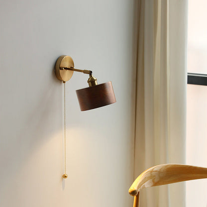 Japanese Cylinder Copper Walnut 1-Light Wall Sconce Lamp