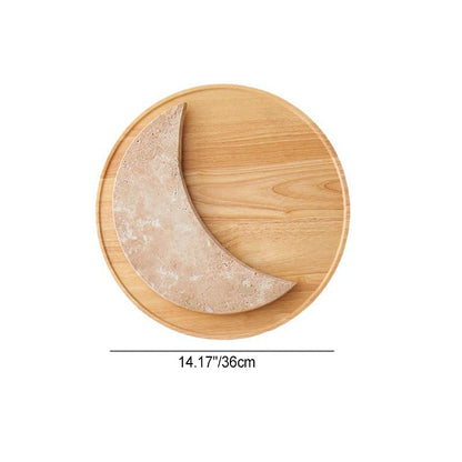 Moon Yellow Travertine Solid Wood LED Wall Sconce Lamp