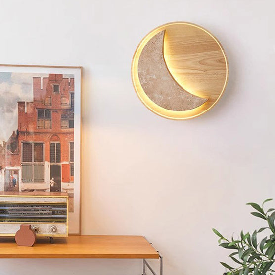Moon Yellow Travertine Solid Wood LED Wall Sconce Lamp