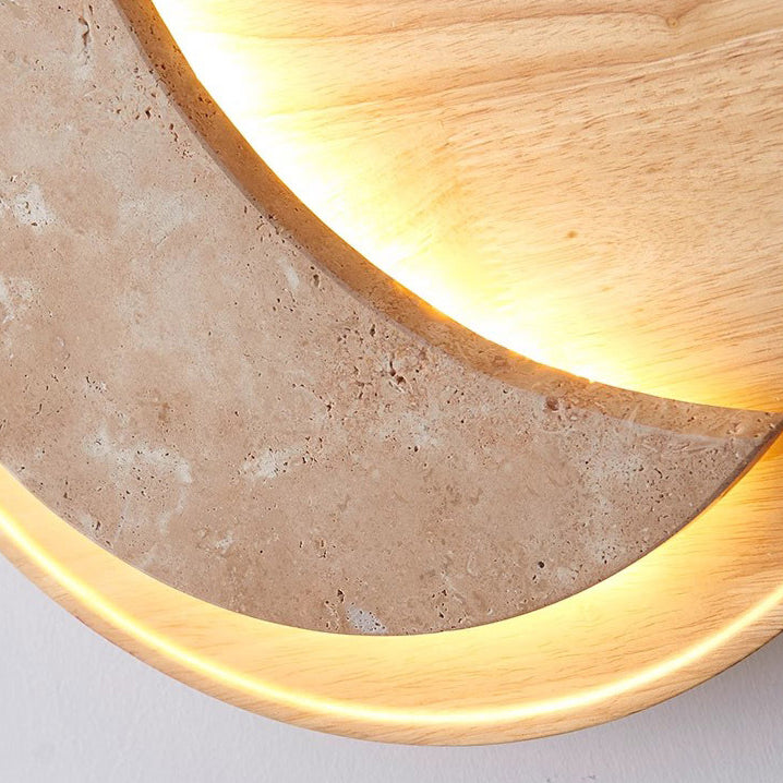 Moon Yellow Travertine Solid Wood LED Wall Sconce Lamp