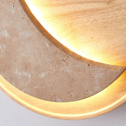 Moon Yellow Travertine Solid Wood LED Wall Sconce Lamp