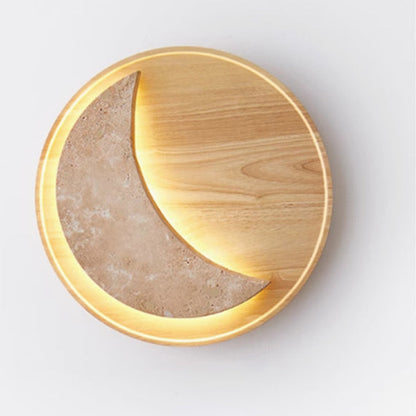 Moon Yellow Travertine Solid Wood LED Wall Sconce Lamp