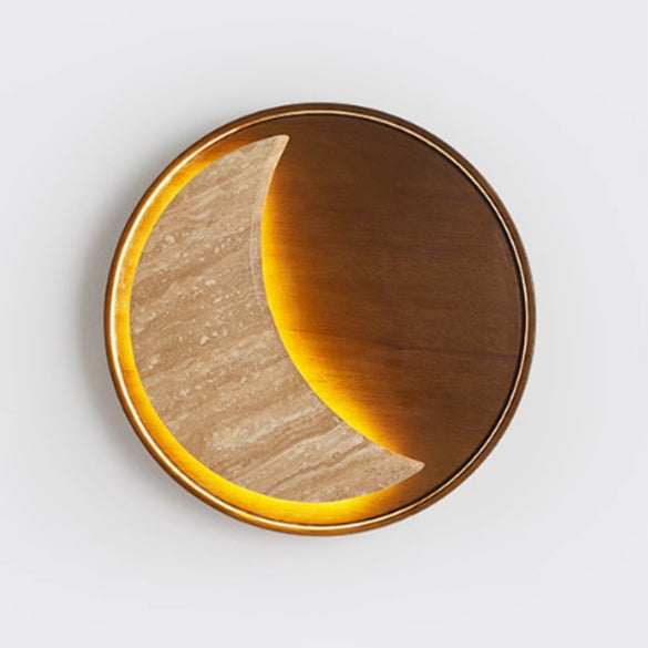 Moon Yellow Travertine Solid Wood LED Wall Sconce Lamp