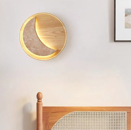 Moon Yellow Travertine Solid Wood LED Wall Sconce Lamp