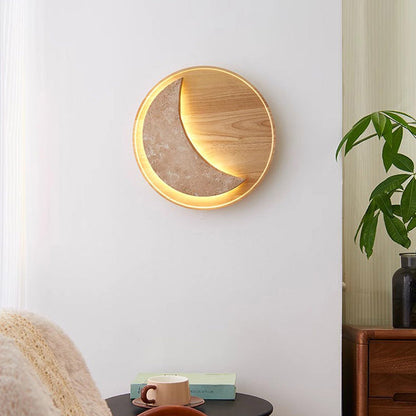 Moon Yellow Travertine Solid Wood LED Wall Sconce Lamp