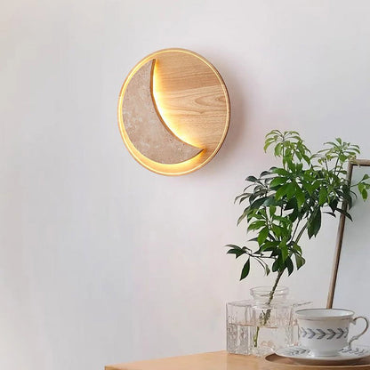 Moon Yellow Travertine Solid Wood LED Wall Sconce Lamp