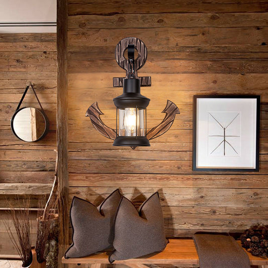 Boat Anchor Iron Solid Wood 1-Light Wall Sconce Lamp