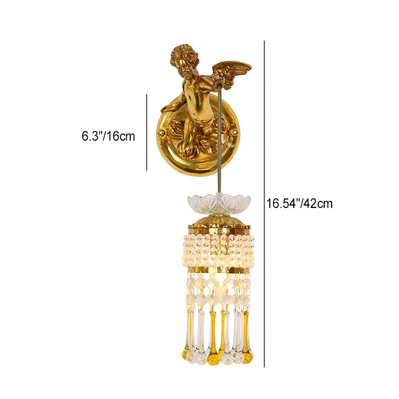 French Angel Flower Copper Glass 1-Light Wall Sconce Lamp