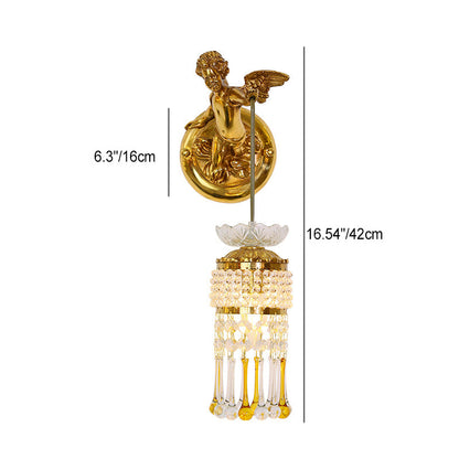 French Angel Flower Copper Glass 1-Light Wall Sconce Lamp