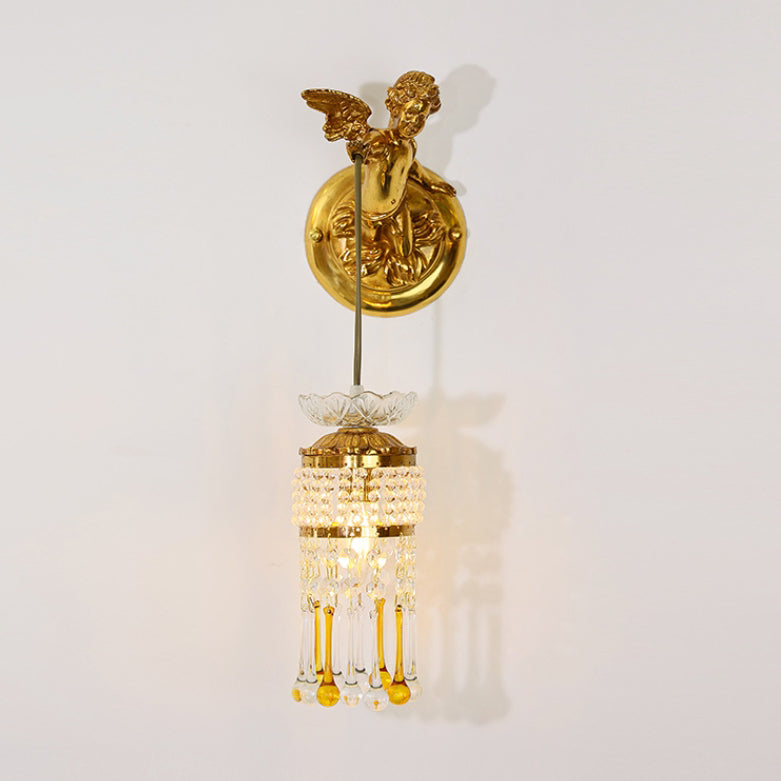 French Angel Flower Copper Glass 1-Light Wall Sconce Lamp