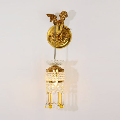 French Angel Flower Copper Glass 1-Light Wall Sconce Lamp