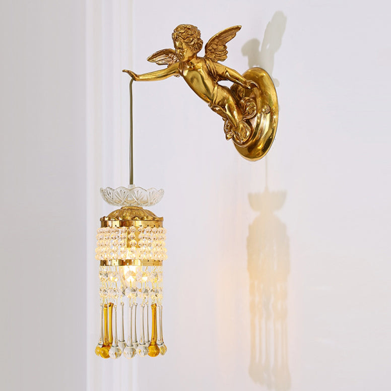 French Angel Flower Copper Glass 1-Light Wall Sconce Lamp