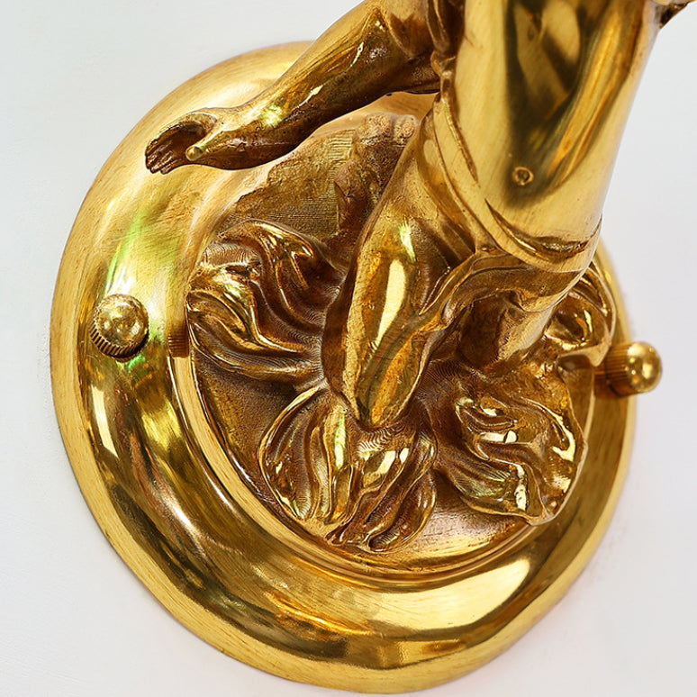 French Angel Flower Copper Glass 1-Light Wall Sconce Lamp