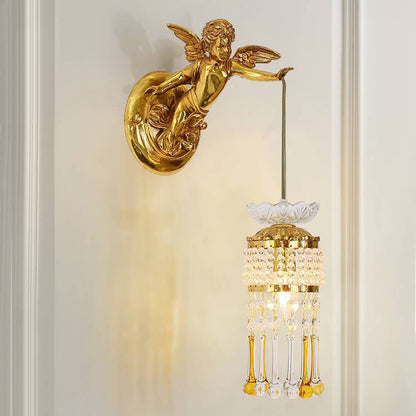 French Angel Flower Copper Glass 1-Light Wall Sconce Lamp