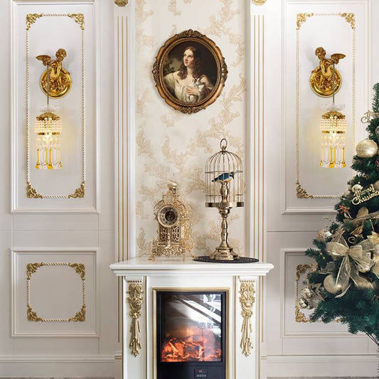 French Angel Flower Copper Glass 1-Light Wall Sconce Lamp