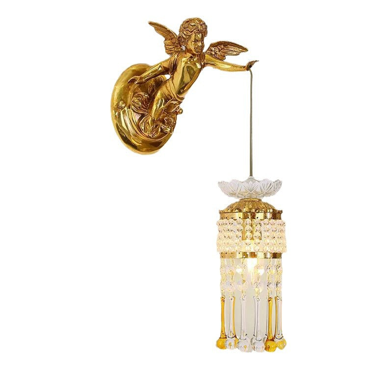 French Angel Flower Copper Glass 1-Light Wall Sconce Lamp