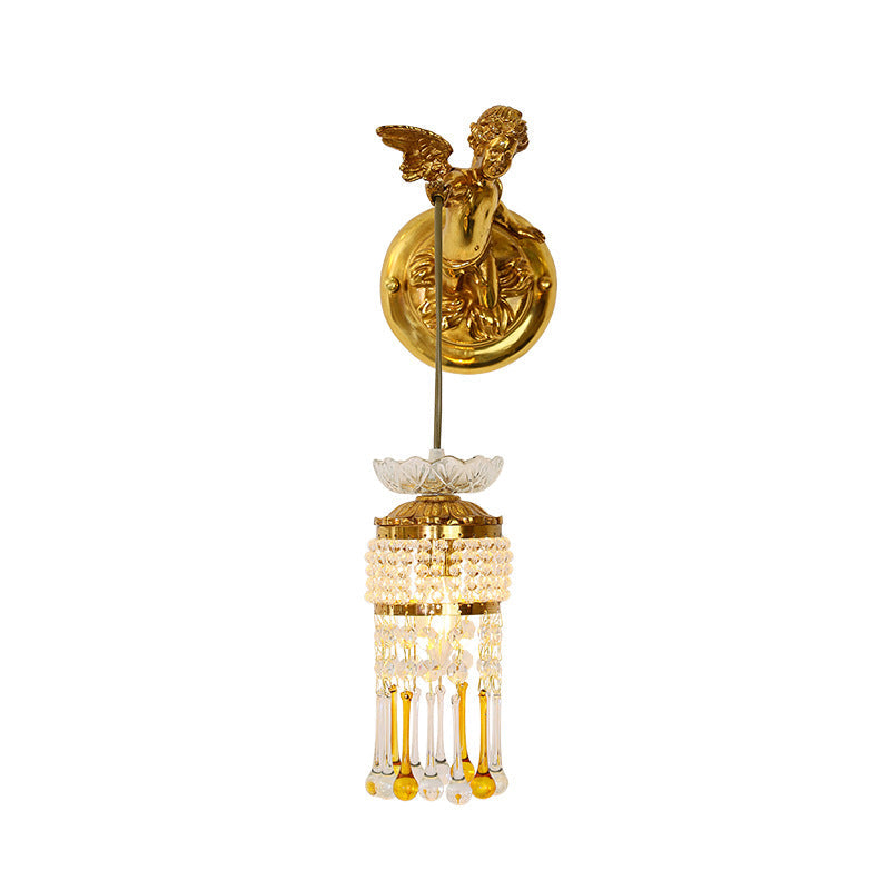 French Angel Flower Copper Glass 1-Light Wall Sconce Lamp