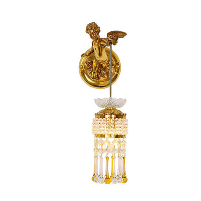 French Angel Flower Copper Glass 1-Light Wall Sconce Lamp
