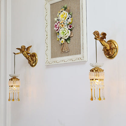French Angel Flower Copper Glass 1-Light Wall Sconce Lamp