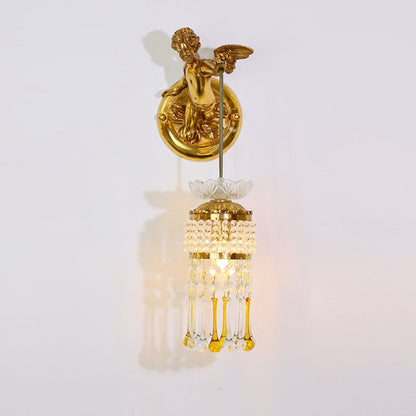 French Angel Flower Copper Glass 1-Light Wall Sconce Lamp