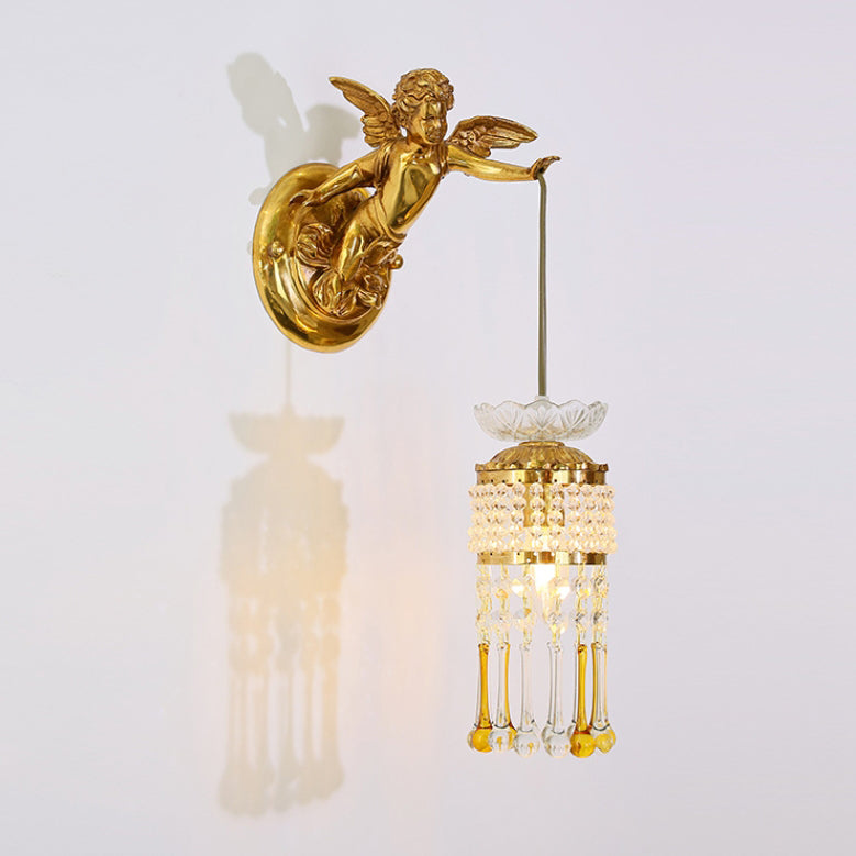 French Angel Flower Copper Glass 1-Light Wall Sconce Lamp