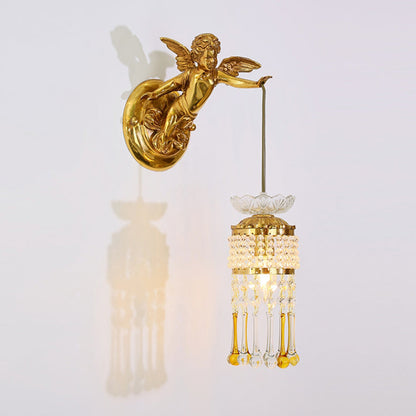 French Angel Flower Copper Glass 1-Light Wall Sconce Lamp
