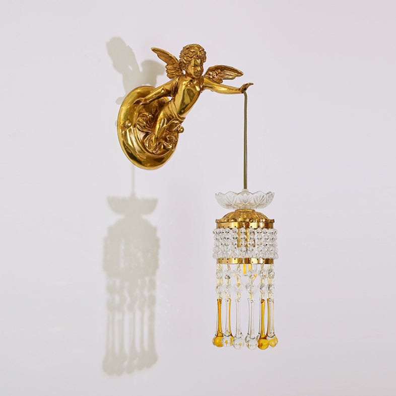 French Angel Flower Copper Glass 1-Light Wall Sconce Lamp