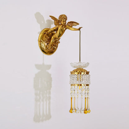 French Angel Flower Copper Glass 1-Light Wall Sconce Lamp