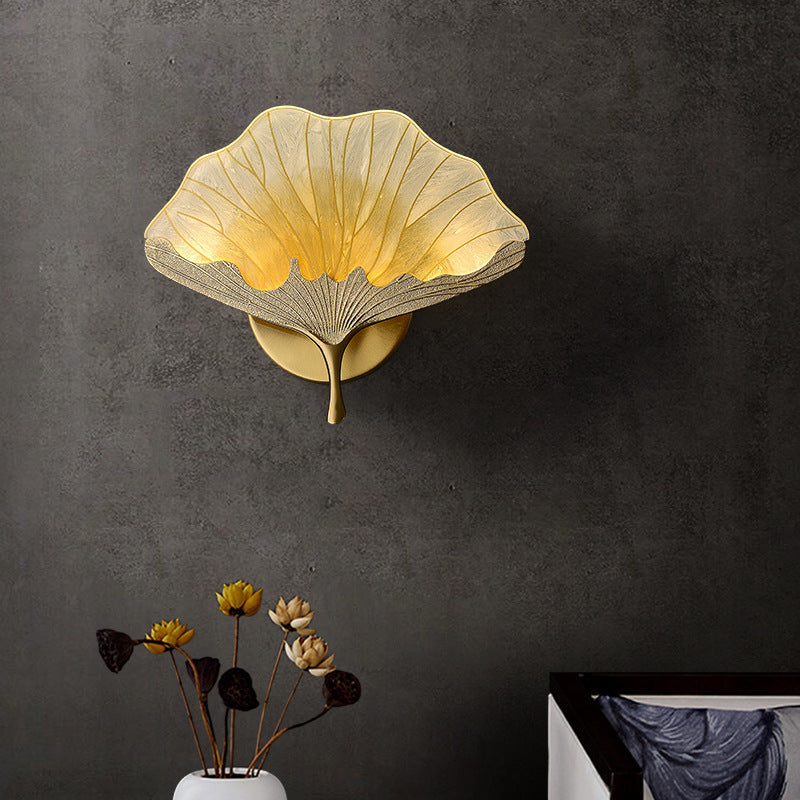 Ginkgo Biloba Copper LED Wall Sconce – Chinese Design