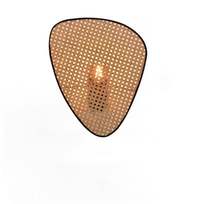Japanese Oval Metal Rattan 1-Light Wall Sconce Lamp