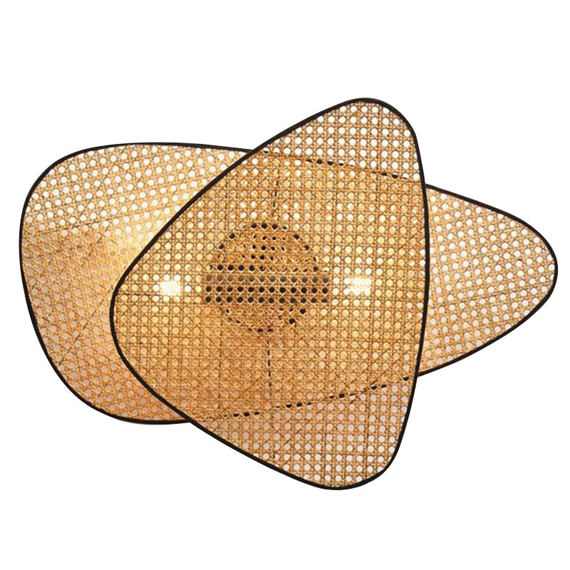Japanese Oval Metal Rattan 1-Light Wall Sconce Lamp