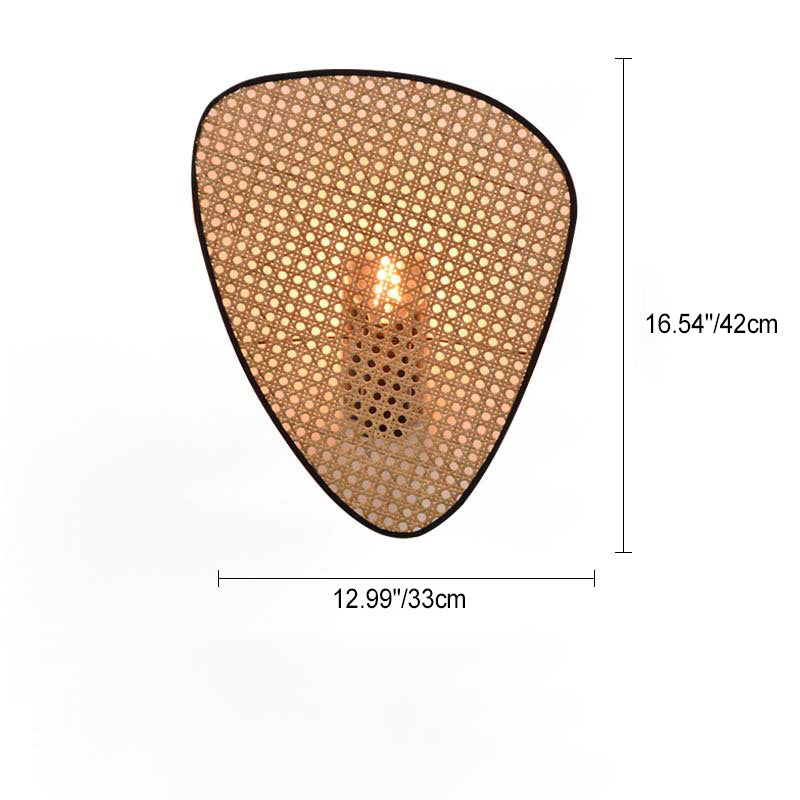 Japanese Oval Metal Rattan 1-Light Wall Sconce Lamp