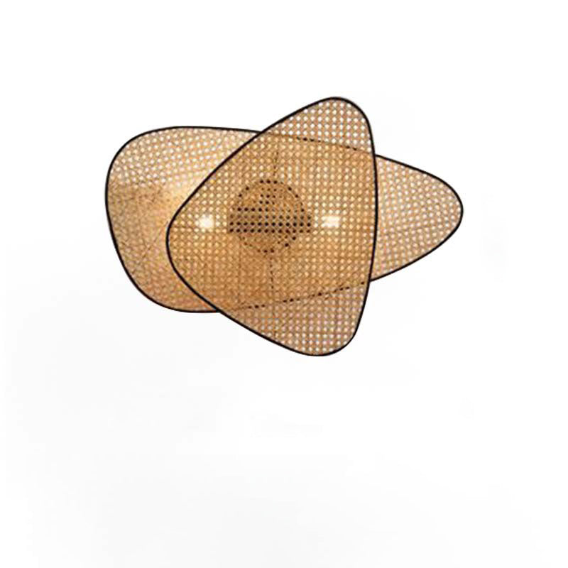 Japanese Oval Metal Rattan 1-Light Wall Sconce Lamp