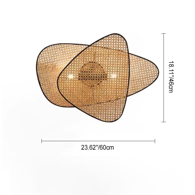 Japanese Oval Metal Rattan 1-Light Wall Sconce Lamp