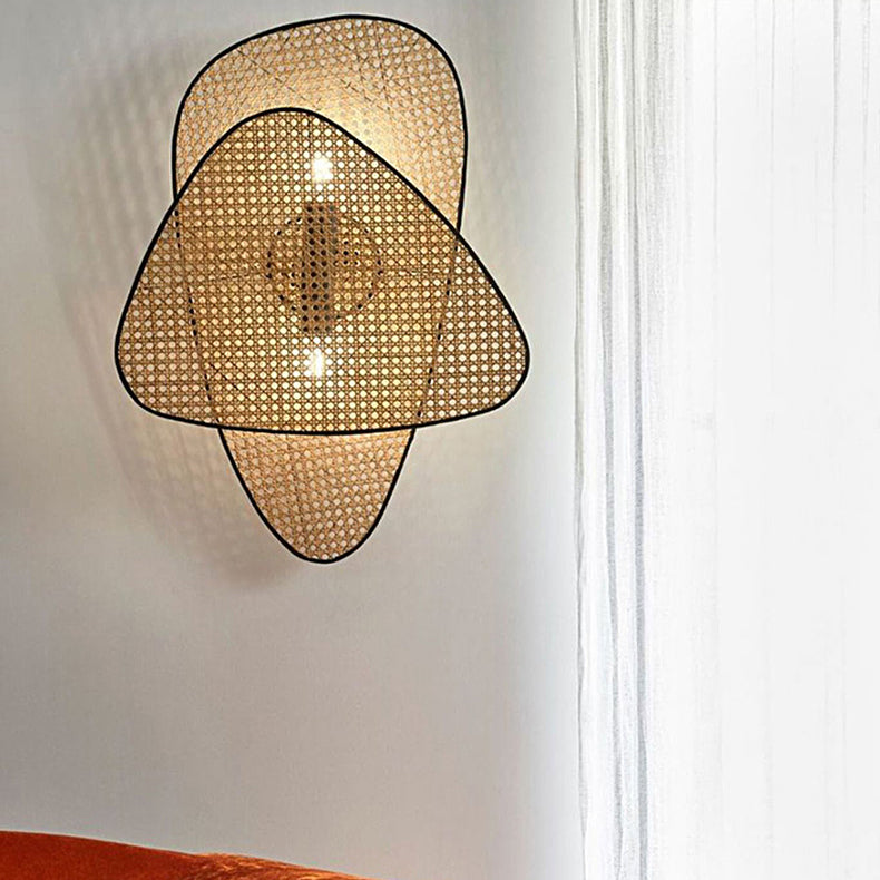 Japanese Oval Metal Rattan 1-Light Wall Sconce Lamp