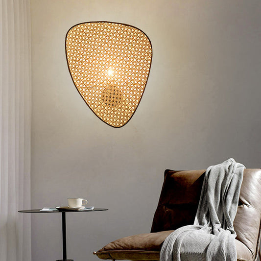 Japanese Oval Metal Rattan 1-Light Wall Sconce Lamp