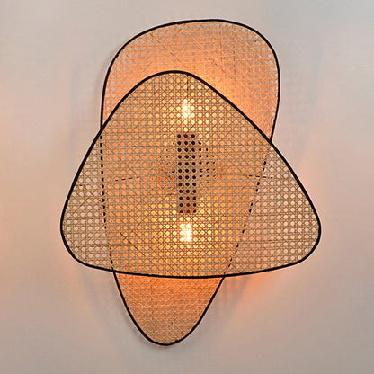Japanese Oval Metal Rattan 1-Light Wall Sconce Lamp