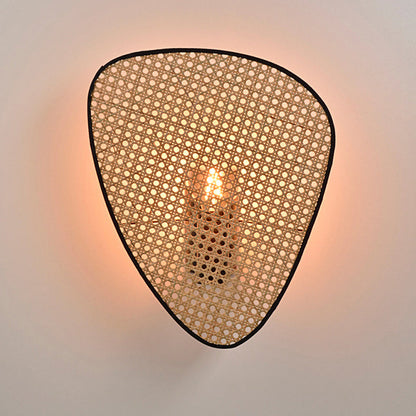 Japanese Oval Metal Rattan 1-Light Wall Sconce Lamp